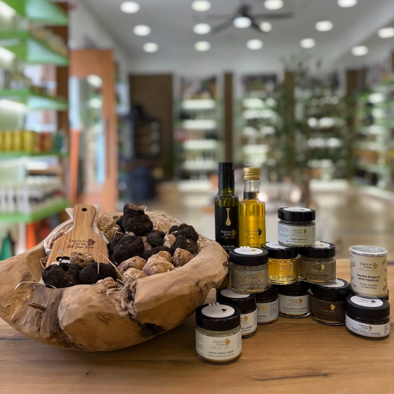 Istrian truffle products and fresh truffles prepared for tasting